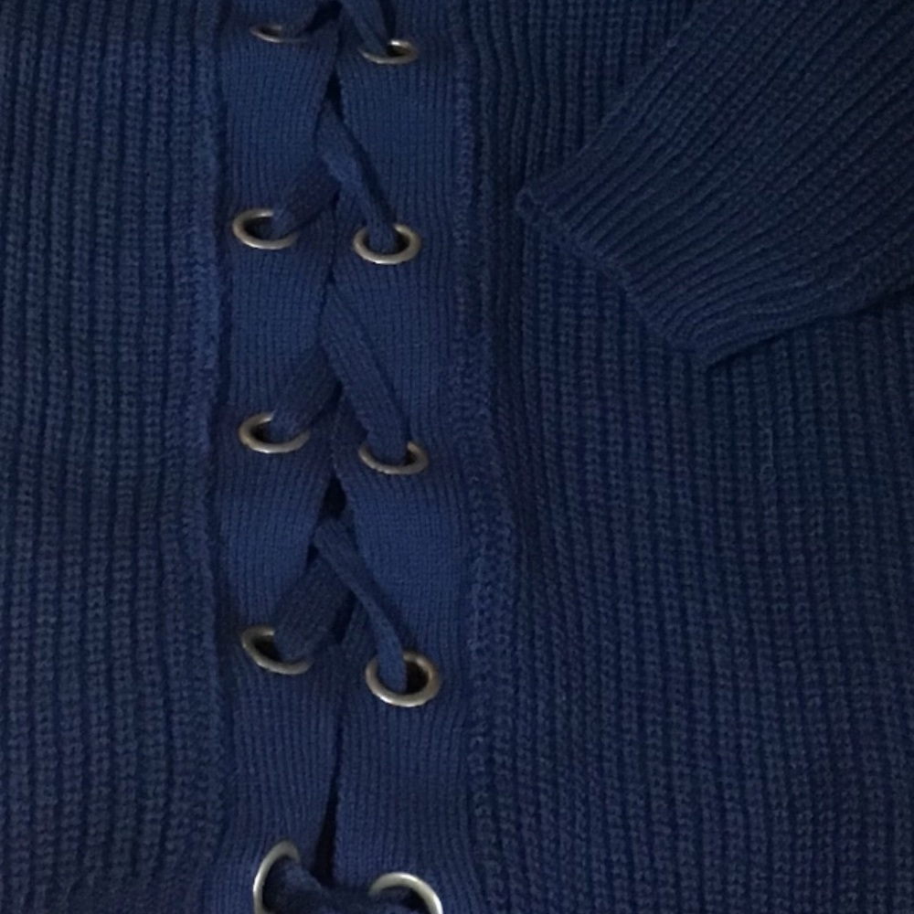 Navy Blue Lace Up Chunky Sweater sz Small NEW Boutique item - Picture 6 of 7